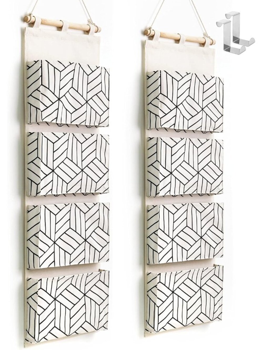 2Pcs Over Door Hanging Storage Bags Wall Mount Closet Organizer, 4 Big Pockets L